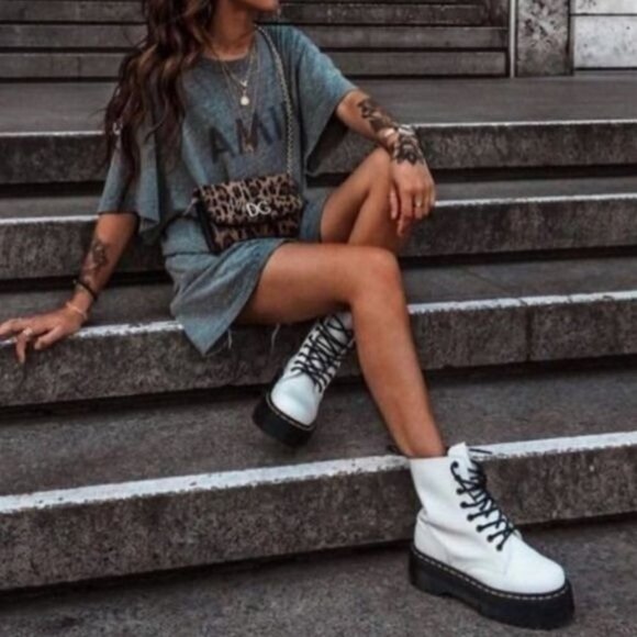 Doc Dr Martens Jadon White Smooth Leather Platform Lace Up Combat Boots 37 US 6